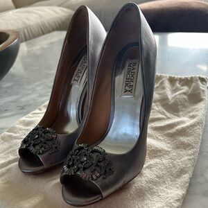 Badgley Mischka Metallic Embellished Peep-Toe Heels